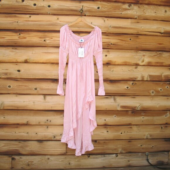 NWT Sleeper Juliette Shirred Asymmetric Dress in Pink - Picture 3 of 11